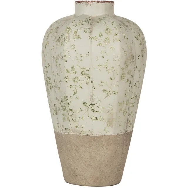 Clayre & Eef Vaas Ø 24x38 cm Beige Groen Keramiek Bloemen