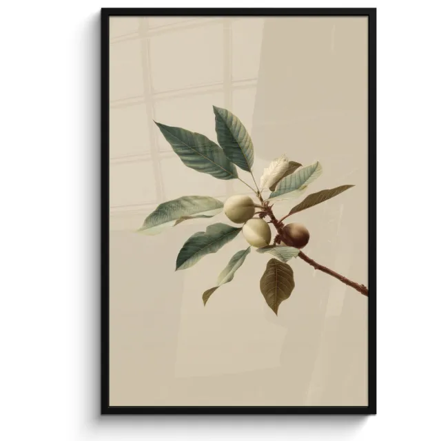 FrameYourWall Poster in lijst - Fotolijst 80x120 cm - Posters - Tak - Groene Bladeren - Vruchten - Posterlijst zwart - Decoratie - Wanddecoratie woonkamer - Muurdecoratie slaapkamer