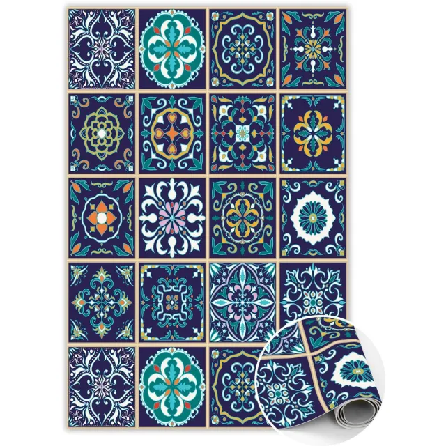 TULUP Vinyl Tapijt - Portugese tegels Vloerkleed Op Vinyl - 140 x 210 cm - Blauw Vloerkleed Vinyl - PVC Tapijt - Tapijt Vinyl - Keukentapijt - Haltapijt Blauw Portugese Tegels