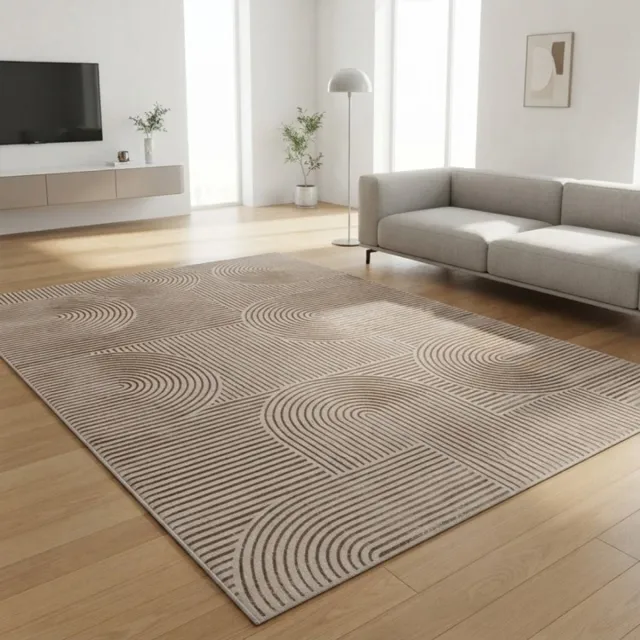 TapisTrend Designer tapijt Beige 80x150 cm Modern vloerkleed met geometrisch reliëf, afgeronde lijnen, minimalistisch design, antislip, woonkamer