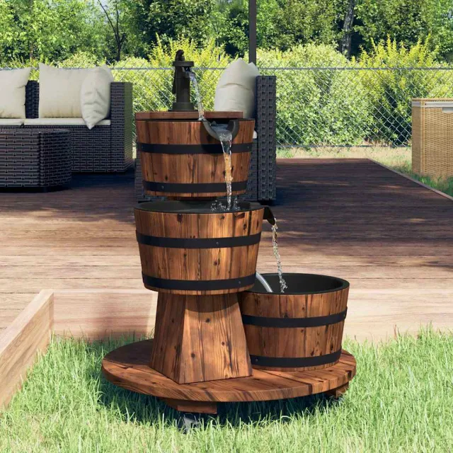 vidaXL Waterfontein met pomp en wieltjes 55x55x80 cm massief vurenhout Bruin