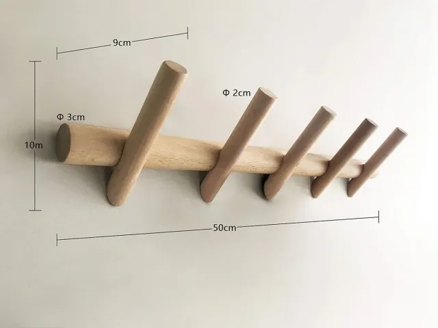 Branch Kapstok Garderobehaken Wandhaak Hout 5 Haken voor Jassen Mantels Sjaals Handtassen ruimtebesparende wandmontage modern Design 50 cm bruin