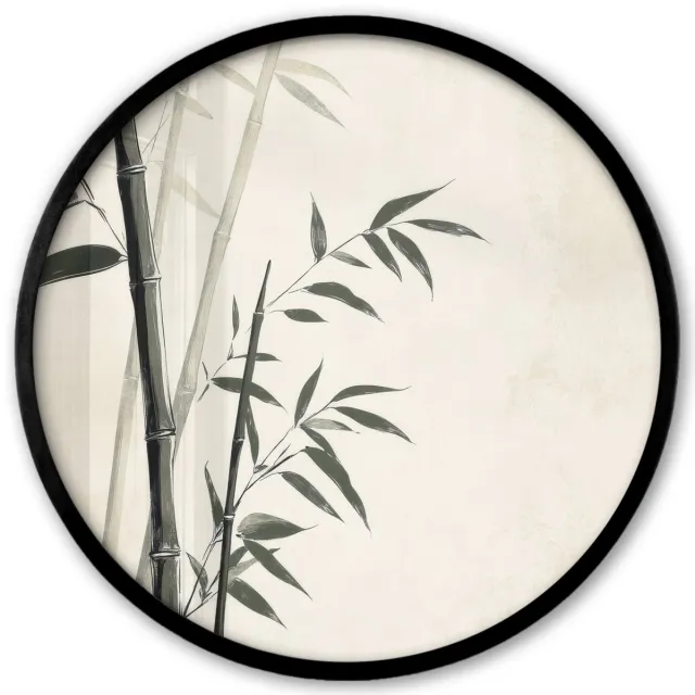 FrameYourWall Poster in lijst Rond - Fotolijst 40x40 cm - Posters - Japandi - Bamboe - Beige - Ronde posterlijst zwart - Decoratie - Wanddecoratie woonkamer - Muurdecoratie slaapkamer