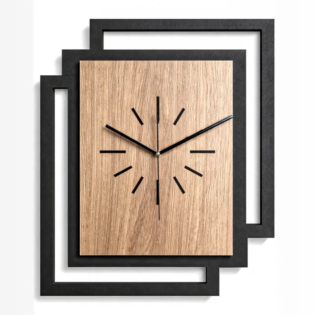 Ornament Handgemaakte Grote Houten Wandklok – Modern Minimalistisch Design, Rechthoekig Verticaal, Geruisloos, Zonder Tikkend Geluid – Voor Woonkamer, Slaapkamer, Keuken – Unieke Wanddecoratie, Industrieel Design & Stil Uurwerk, zwart en hout zwart - rustiek eikenhout