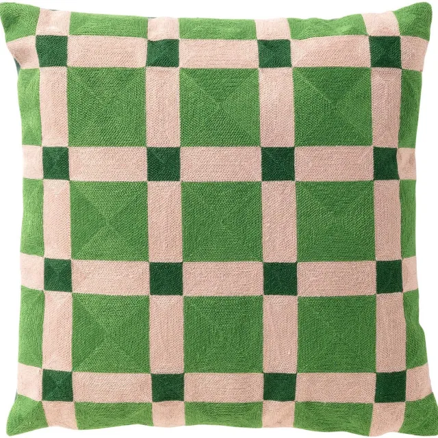 Dutch Decor BLOCKS - kussenhoes 45x45 cm - geblokt patroon - geborduurd - Courtyard - groen - met rits - zonder binnenkussen