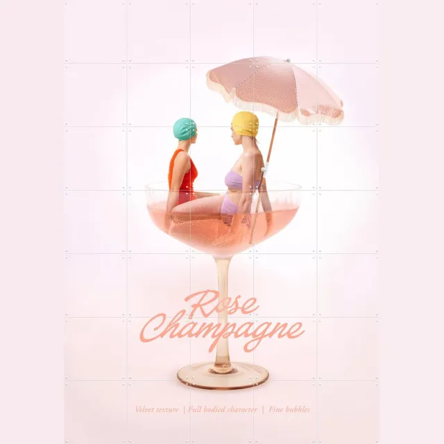 IXXI Rose Champagne, Paul Fuentes - 100 x 140 cm - Grote wanddecoratie en posters - Fotografie, Pop art, Grafisch Ontwerp, Speels, Woonkamer, Eten & Roze