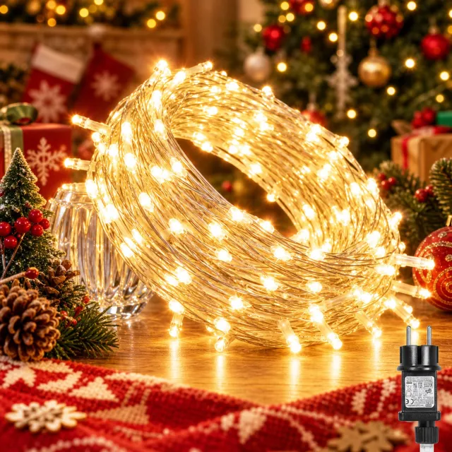 LAPAMAX Kerst Lichtsnoer Buiten IP44-Fairy Lights-LED Kerstverlichting Buiten-Lichtslinger met 8 Lichtstanden&Geheugen-Timer 6U/18U-Veilige 31V Laagspanning&Energiezuinig-Koppelbaar voor Kerstboom,Tuin&Balkon-200 LED-20m-Warm Wit-1 Stuk