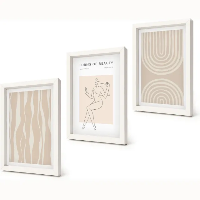 Coloray 3-Delige Schilderij Set - Abstracte patronen, delicate boho-decoraties - 20x30 - Wanddecoratie - Muurdecoratie - Moderne Interieurdecoratie - Decoratieve Schilderijen Witte lijst