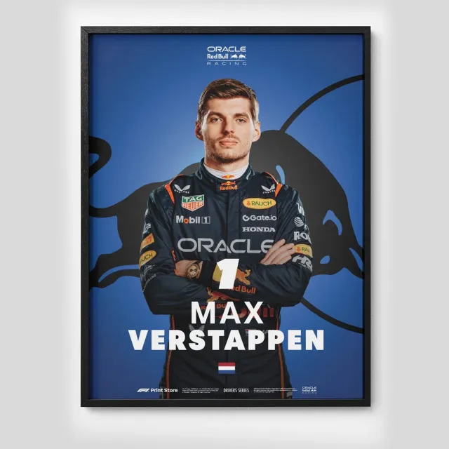 Automobilist Max Verstappen Poster | Oracle Red Bull Racing | Driver Series Framed Blauw