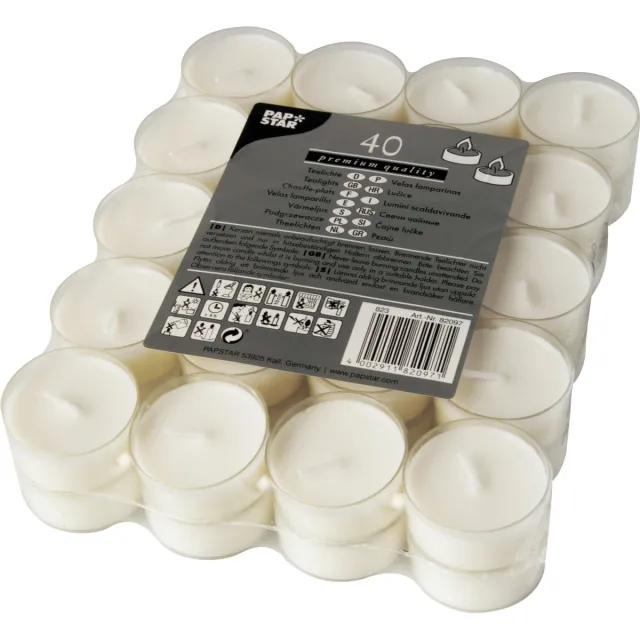 Conpax Candles Waxinelichtjes - 40x stuks - 4 branduren - theelichtjes - transparante behuizing - polycarbonaat Wit