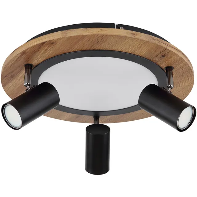 Globo Plafondlamp 3 niveaus plafondlamp zwenkbare spot hout, 3x GU10, 1x LED 15W 1300Lm warm wit, DxH 40x18 cm Zwart