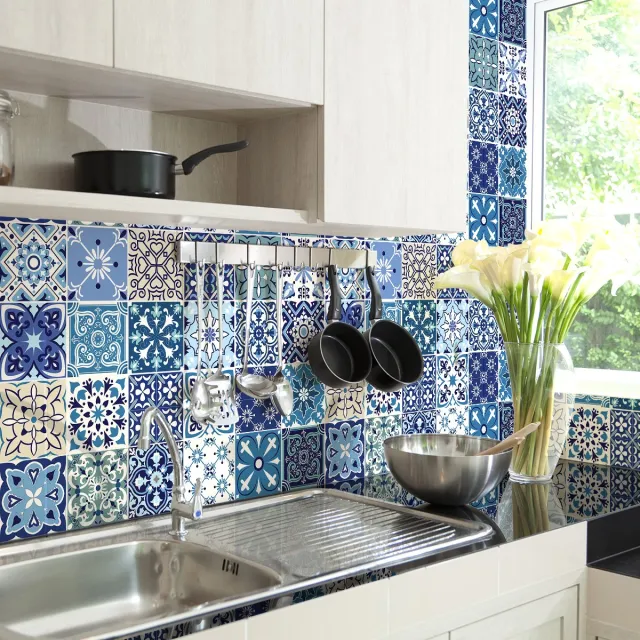 Ambiance Sticker Zelfklevende muurtegelstickers voor keuken en badkamer - 24 Sacranio azulejo tegelstickers - 24 stickers, 20x20cm Multi color