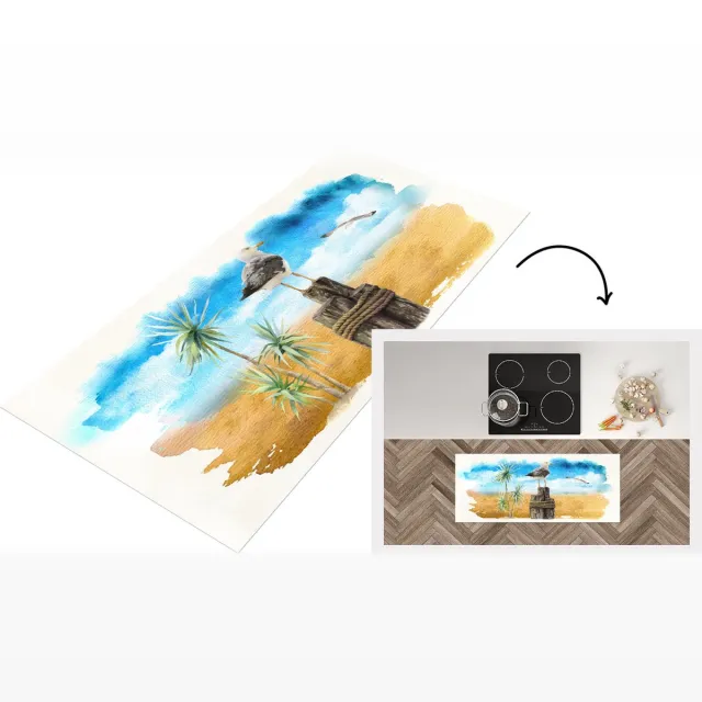 KitchenYeah Keukenloper - Loper keuken - Vogel - Touw - Boom - Strand - Keukenloper vinyl Multicolor