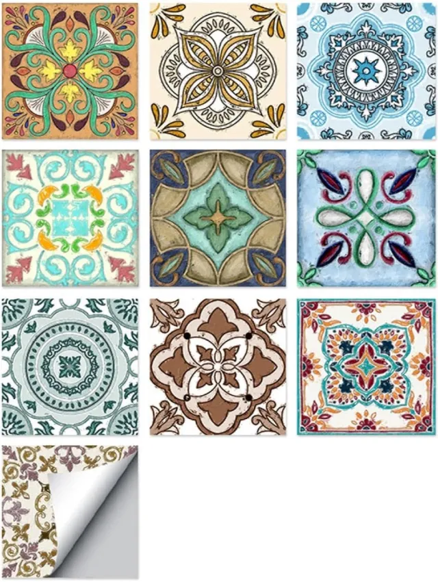 Winkrs PVC Tegelstickers Portugees patroon 20x20 cm | 10x Zelfklevende plaktegels groot formaat | Muur badkamer, keuken, WC Portugees 20x20CM