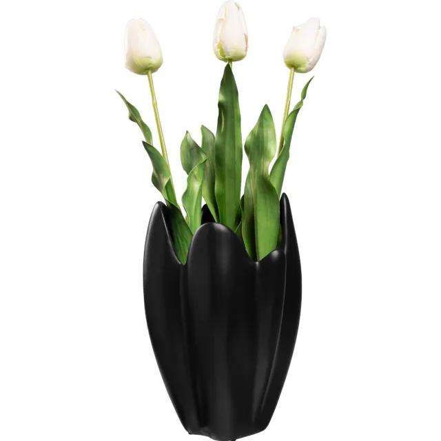 QUVIO Vaas geplooid design - Keramiek - Zwart