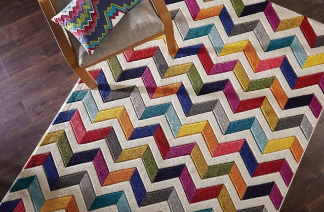 flycarpets Kleurrijk Vloerkleed - Bolero - Laagpolig - Zigzag Design - Multi