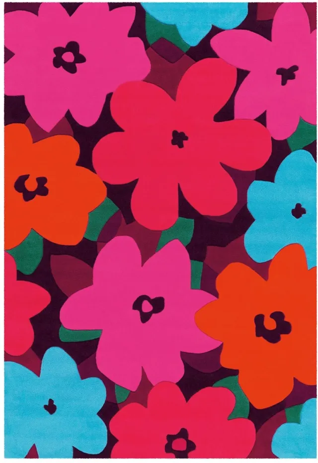 Padiro stijlvol laagpolig vloerkleed 140 x 200 cm - oudroze - botanisch bloemenpatroon - voor vloerverwarming - van modacryl, polyester en katoen