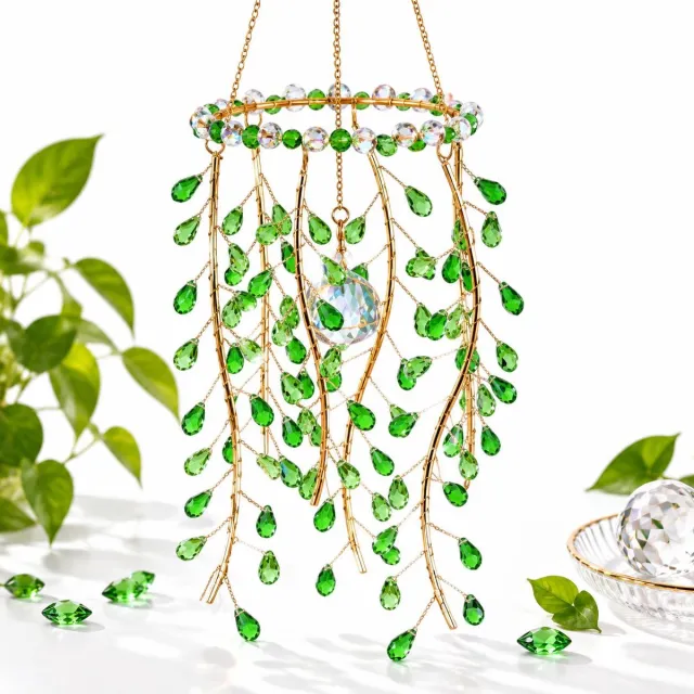 VHV Kristallen ornament - Kristallen zonnevanger - Dromenvanger - Kerst‑raamdecoratie - Windvanger - Tuindecoratie voor Buiten en Binnen - Raam‑ en tuindecoratie groen