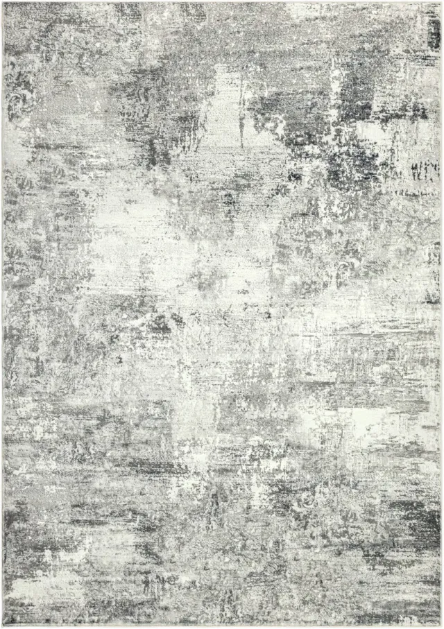 Padiro design laagpolig vloerkleed 80 x 150 cm - lichtgrijs - modern abstract ontwerp - voor binnen en buiten - van polyester en katoen