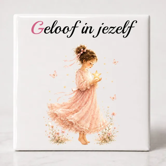 Tegel spreuk Geloof in jezelf Wit
