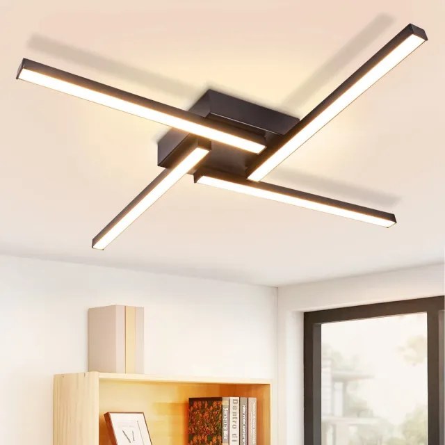 NETTLIFE Plafondlamp LED - 4-Lichts - Zwart - 3000K Warm wit Licht - Metaal en PC - Moderne Plafondverlichting - voor Woonkamer | Slaapkamer - 24W