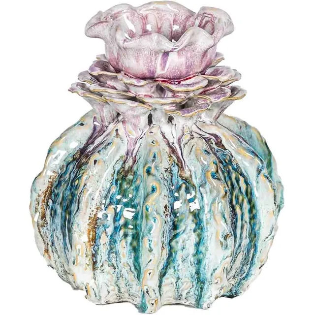 homebound by ky Aardewerk vaas flower unique pink | 22x22x24,5cm | bloemenvaas keramiek bloem roze