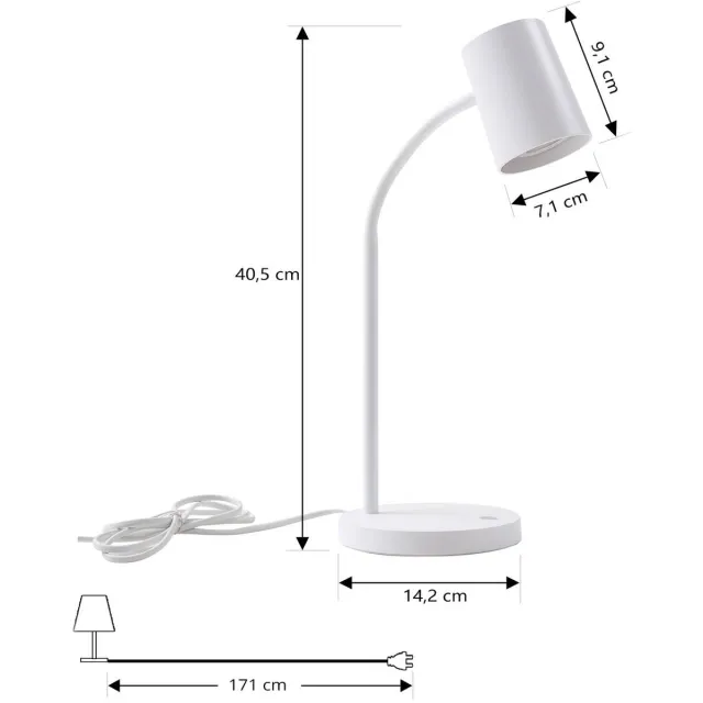 Lindby bureaulamp - 1licht - ABS, siliconen, metaal - H: 40.5 cm - GU10 - wit