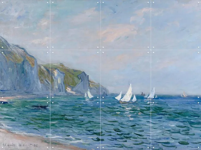 IXXI Cliffs and Sailboats at Pourville, Claude Monet & Bridgeman Images - 80 x 60 cm - Grote wanddecoratie en posters - Impressionisme Blauw