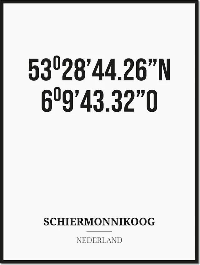 Studio216 Poster/kaart SCHIERMONNIKOOG met coördinaten zwart, wit