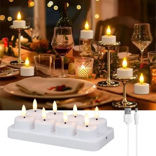 Mrilary 8 Oplaadbare Theelichtjes Met Oplaadbasis - Led Vlamloze Neptheelichtkaarsen Voor Thuis Kamer Halloween Kerstdecoraties(Geen Afstandsbediening) Wit