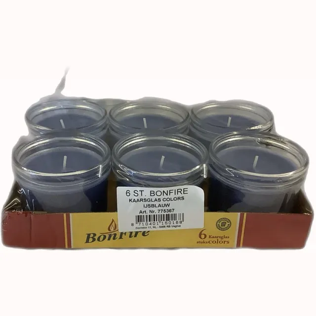 Bonfire 6 stuks bonfire kaarsglas colors ijsblauw