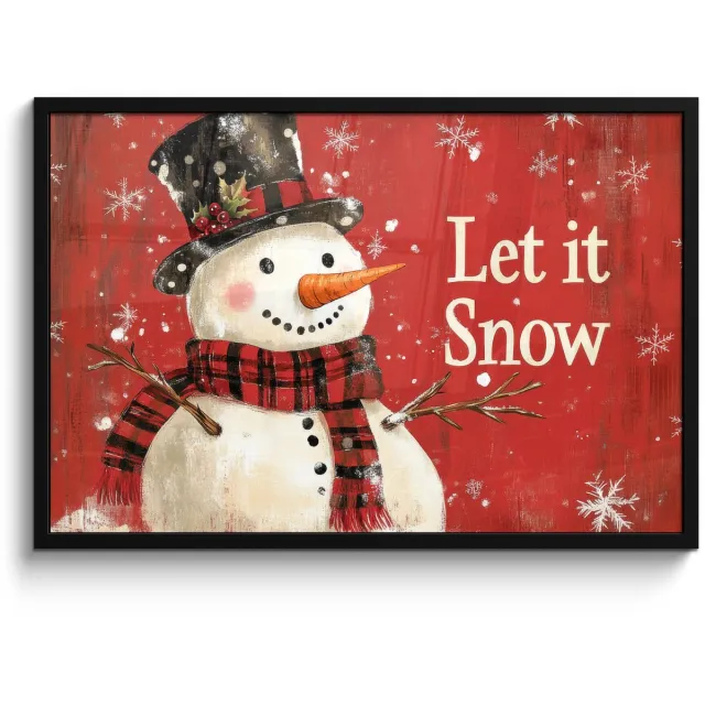 FrameYourWall Poster in lijst - Fotolijst 90x60 cm - Posters - Sneeuwpret - Winter - Sneeuwpop - Posterlijst zwart - Decoratie - Wanddecoratie woonkamer - Muurdecoratie slaapkamer