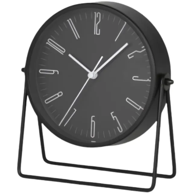 Urban Living Tafelklok Little Ben - zwart - H18 cm - Dia klok 11 cm - kunststof - op standaard - op standaard