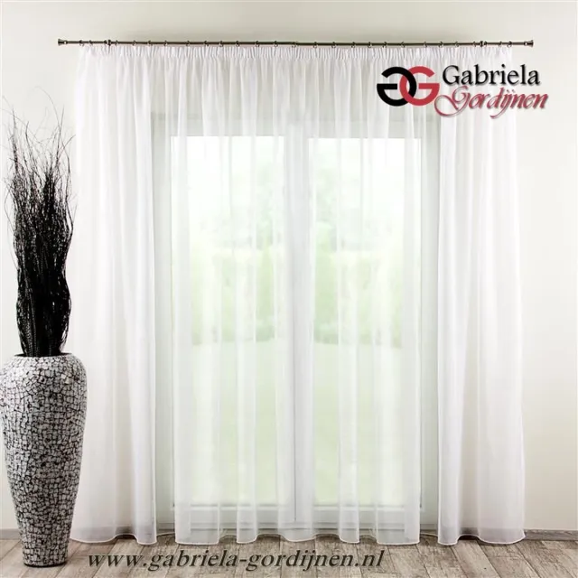 Gabriela-Gordijnen Gabriela-Decor Vitrage - met plooiband - met haakjes - Modern - Gordijn met haakjes - Transparant - 5 meter breed Wit