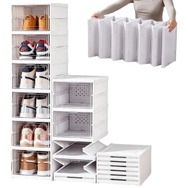 Cherrys Finds Schoenenrek - Inklapbaar Schoenenrek - Schoenenkast - Schoenen Opbergsysteem - Schoenen Organizer - Schoenenbox - Sneaker Box - Shoe Box - Schoenenbox Transparant - Schoenenboxen Stapelbaar - Doorzichtige Deuren Wit