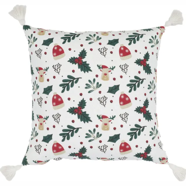 Urbane Hide Kussenhoezen | Kussenhoes | Kussenhoesjes | 45 x 45 cm | Print met Kwastjes | 100% Katoen | Wit en Rood | Zonder binnenkussen Part B
