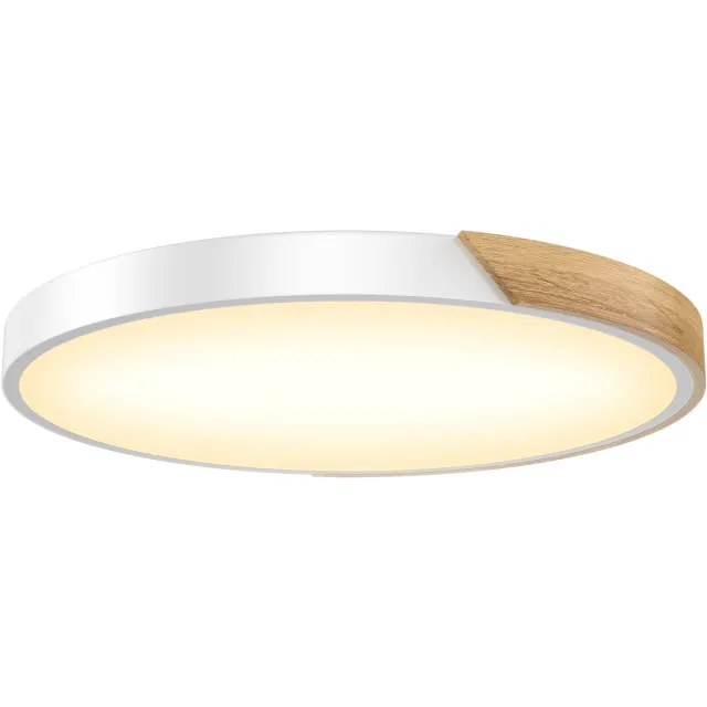 Aufun LED plafondlamp van hout, dimbaar 96W 2800-6500K, moderne keukenlamp voor woonkamer, slaapkamer, eetkamer, gang, kelder, balkon, wit, 60cm Wit 4