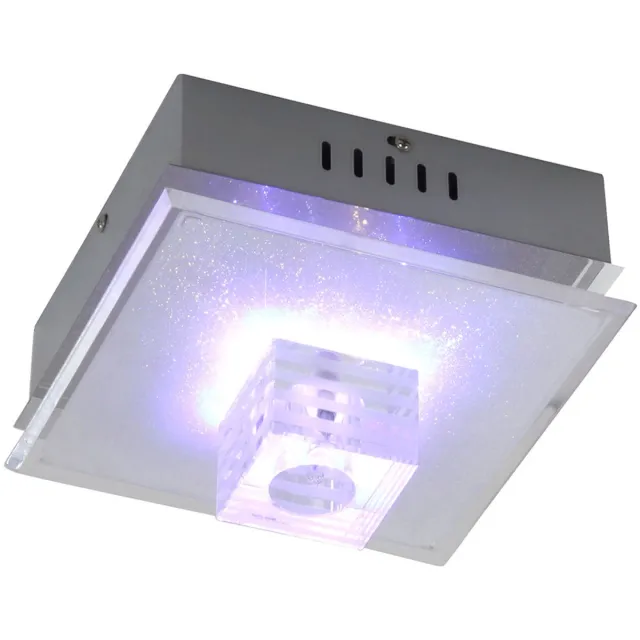 Globo Lighting Plafondlamp glas woonkamerverlichting decoratieve LED plafondlamp met trapschakelaar, chroom, 1x G4, LxBxH 20,5x20,5x12,5 cm zilver