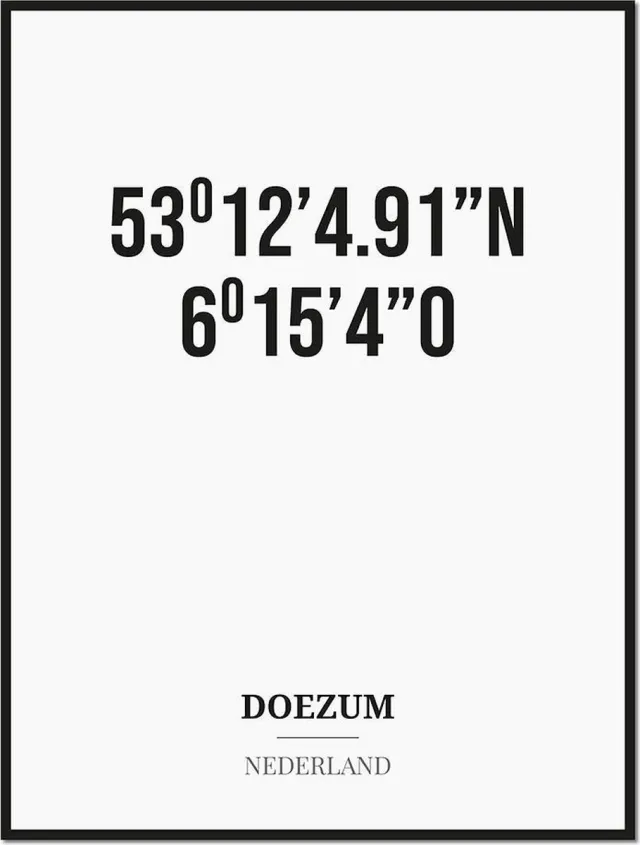 Studio216 Poster/kaart DOEZUM met coördinaten zwart, wit