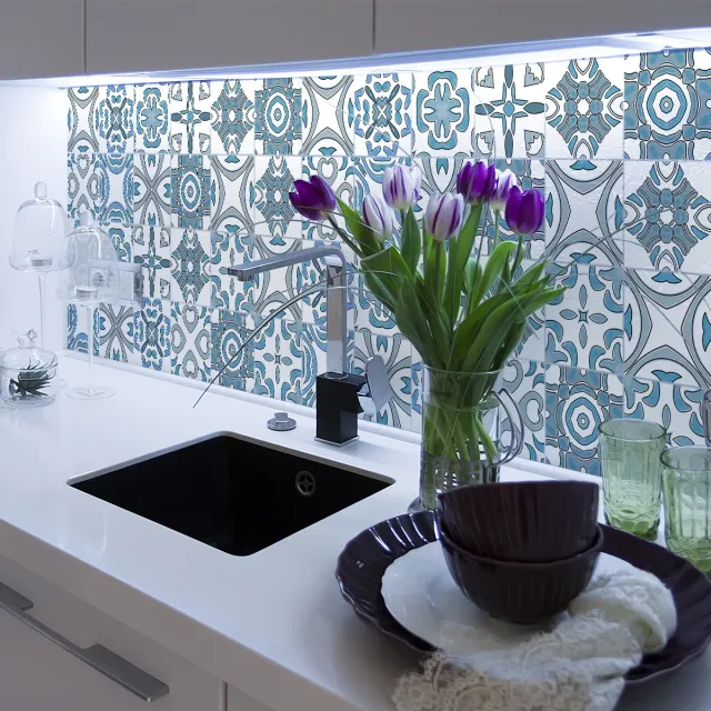 Ambiance Sticker Zelfklevende tegelmuurstickers voor keuken en badkamer - 9 Ashleya Azulejo tegelstickers - 9 stickers 20x20cm Multi color