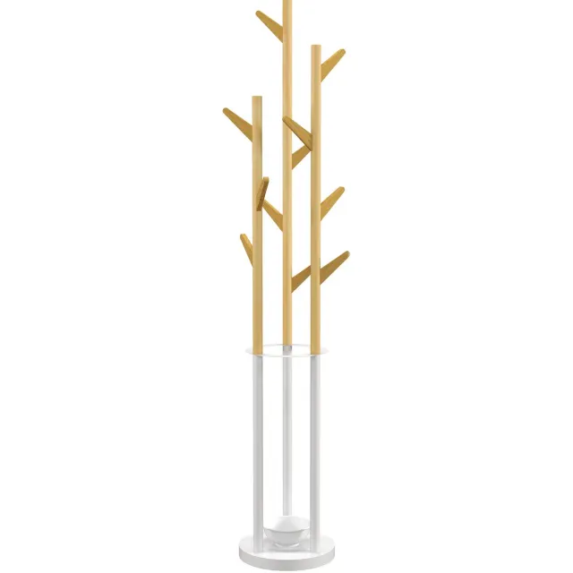 Clruro Kapstok - 30.5 × 30.5 × 174.5 cm - met Haken - Multifunctioneel - Metaal + Bamboe - Naturel en Wit