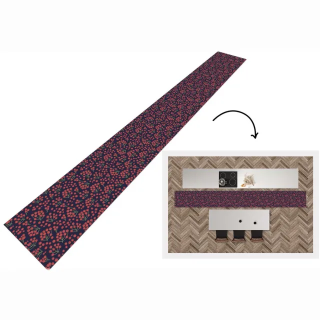 KitchenYeah Keukenloper - Keukenmat - Patronen - Bessen - Rood - 400x50 cm - Keuken vloerkleed Multicolor