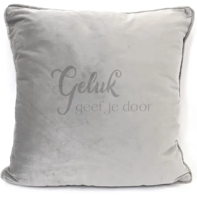 SandD-art Grijs sierkussen Velours - 45x45cm - Met Tekst: Geluk Geef Je Door. Cadeau-verjaardag-bedankje.