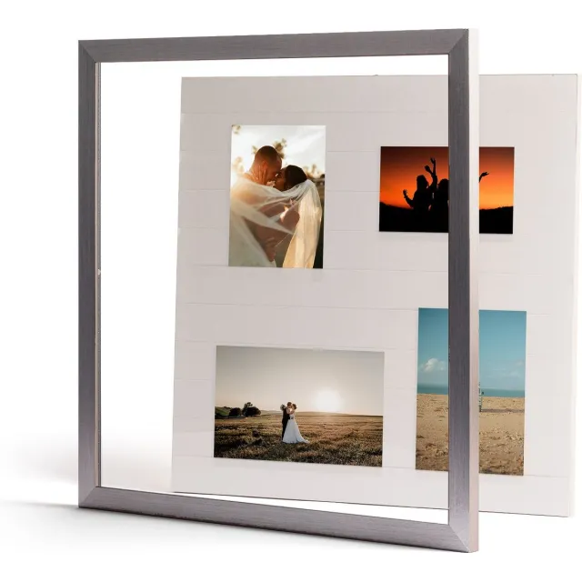 Deknudt Frames XXL collagelijst met afneembare voorzijde (zilver, 50 x 50 cm, glas) - grote fotolijst voor meerdere foto's - makkelijk te openen aan de voorkant