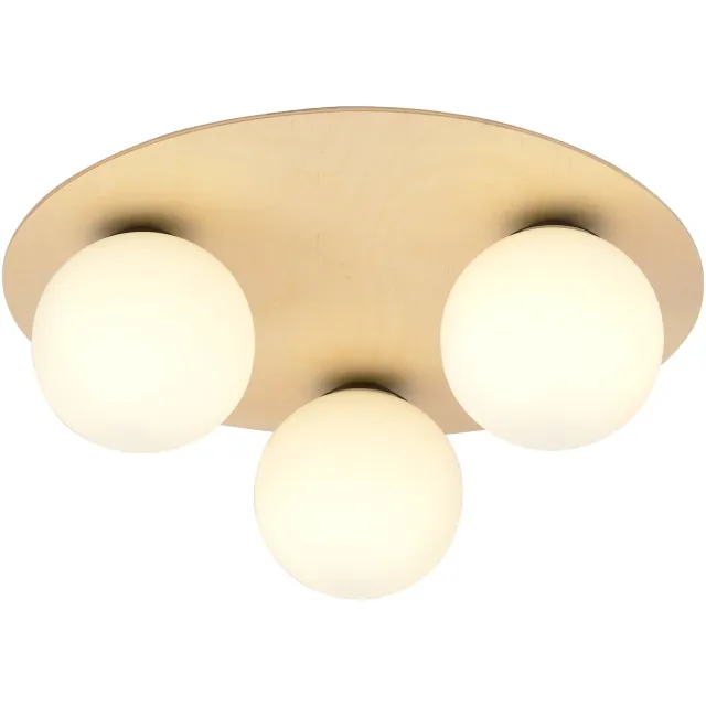 Emibig Slagelse ronde triple scandinavische plafondlamp goud messing met opaal glazen bollen E14 - Creëer een warme sfeer in uw interieur Bruinachtig of roest