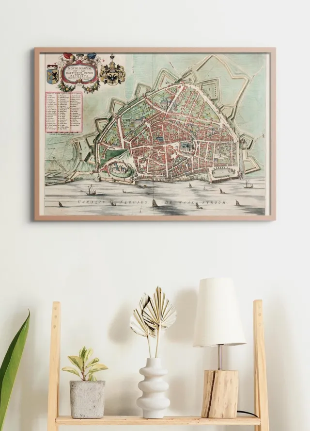 Esque Poster In Houten Lijst - Historische Oude Kaart Nijmegen - Stadsplattegrond - 1649 - Large 50x70 cm - Plattegrond