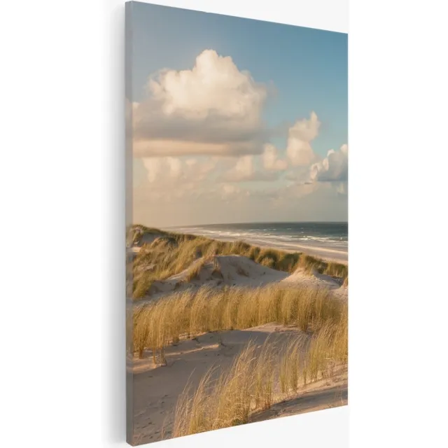 Saammp Canvas Schilderij - Strand - Nederland - Zee - 50x70 - Foto op canvas - Wanddecoratie - muurdecoratie Woonkamer - Slaapkamer decoratie - Canvas Print Multicolor