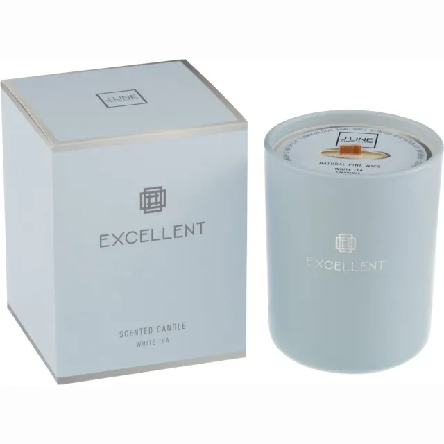 J-Line geurkaars Excellent - White Tea - glas - lichtblauw – medium - 80U
