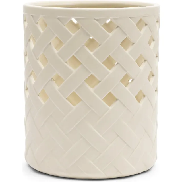 Riviera Maison Windlicht Groot Gebroken wit voor binnen - Danae Woven rond windlicht keramiek Off White
