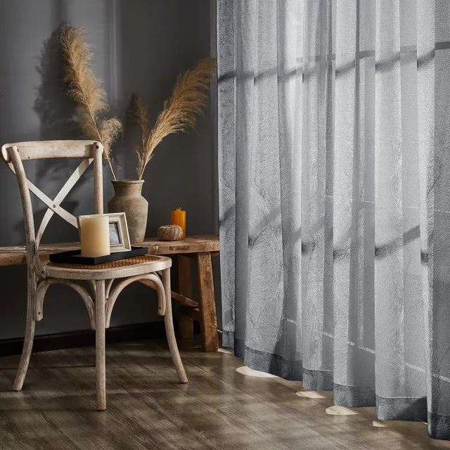Ibenzoa Grote Transparante Voile Gordijnen met Inslagringen voor Woonkamer en Balkon - Set van 2 grijs